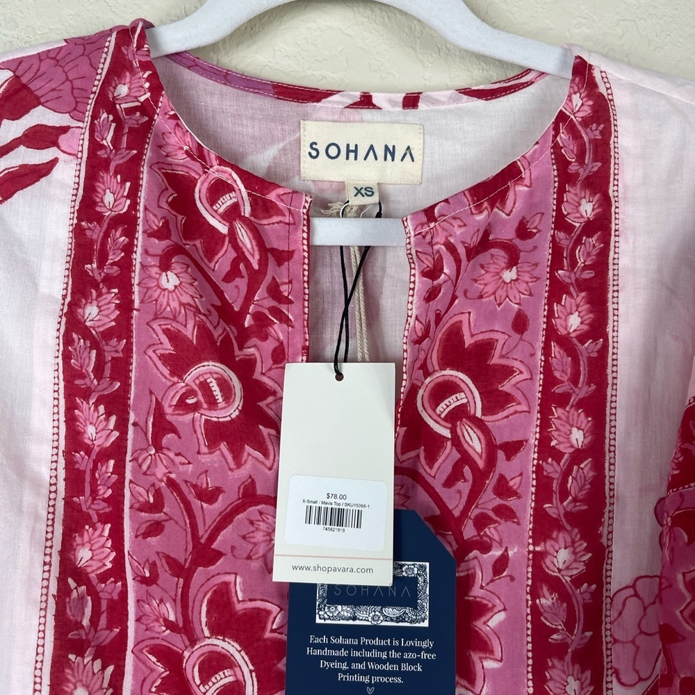 Sohana Block Print Cotton Floral Mini Dress Size XS NWT - Picture 8 of 12